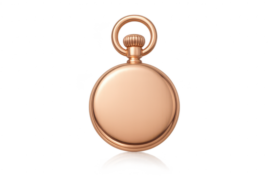 Elegant golden pocket watch isolated on transparent background for designs