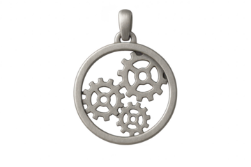 Silver gear pendant with transparent background for engineering concepts