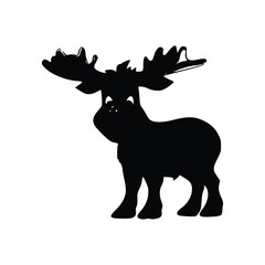 Moose Silhouette Illustration: A bold black silhouette of a majestic moose with large antlers stands proudly, evoking a sense of untamed wilderness and the beauty of the northern wilderness.