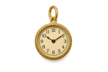 Elegant gold clock isolated on transparent background, showing the time, cut out