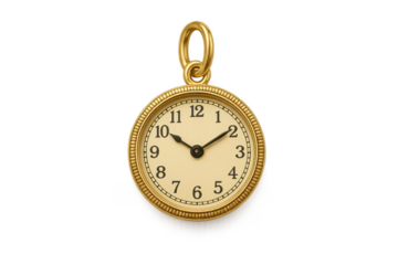Elegant gold clock isolated on transparent background, showing the time, cut out