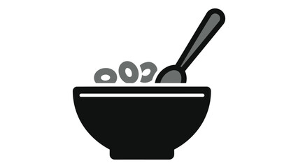 Bowl of cereal with spoon isolated on white background featuring breakfast grain, oats, milk, nutrition, energy snack, healthy food, and kitchen utensil design.