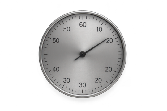 Silver metallic stopwatch on transparent background, isolated clock face view