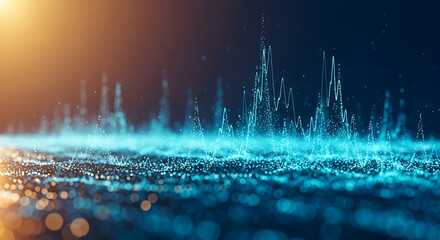 Abstract visualization of digital particles and light trails, representing data flow and energy