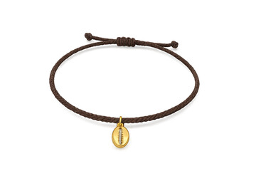 Fototapeta premium Elegant brown braided bracelet with a golden shell charm, isolated jewelry