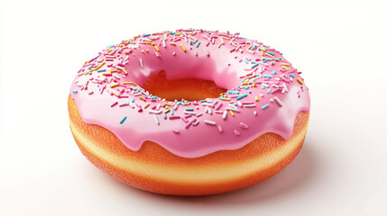 Delicious Pink Frosted Donut with Sprinkles, Food Photography, Bright Background, Glossy Design