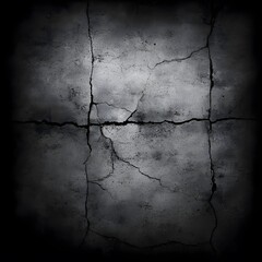 Distressed concrete wall with crack and dark vignette background for grunge texture