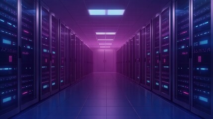Server room interior with modern lighting and data racks