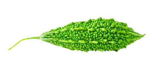 One green bitter gourd or bitter melon isolated with clipping path in png file format