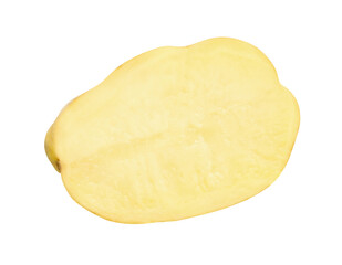 A tuber half of raw potato isolated on white background with clipping path