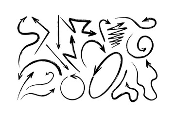 Pencil arrows hand drawn in charcoal. Vector illustration.