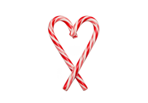 Candy cane heart red and white stripes christmas holiday sweet treat festive decoration isolated on transparent background - Powered by Adobe