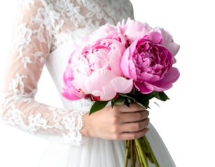 Elegant Hand with Fresh Peony Bouquet for Wedding or Celebration