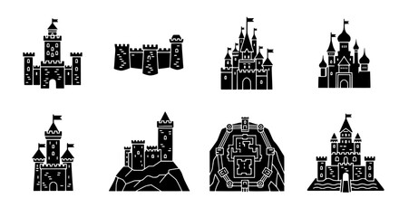 Obraz premium Collection of fantasy castle silhouettes for design