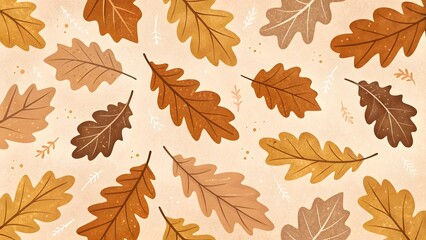 Obraz premium A vintage beige seamless texture with oak leaves falling across the background. Perfect for classic autumn themes, book covers, and retro creative projects.