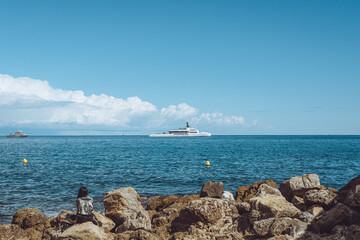 Boasts Yatch Sailing, Sunny Day, Antibes, French Riviera, France