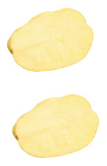 Top view set of two tuber halves of raw potato isolated with clipping path in png file format