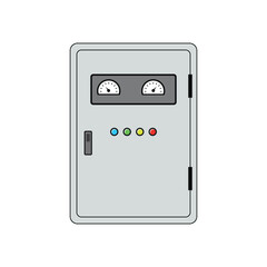 Electric cabinet icon png. Power control panel vector illustration. Energy distribution symbol. Industrial voltage safety sign. Transformer circuit network concept. png