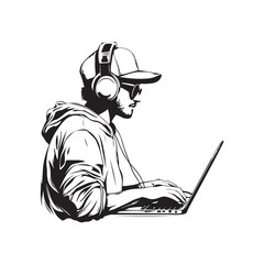 Vector illustration of people working with laptops in modern and minimalist cartoon style