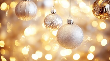 Silver Christmas Ornaments Hanging with Elegant Sparkle