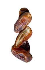 Ripe dried date palm fruits witth half in stack isolated with clipping path in png file format Concept of iftar food in Ramadan month for Muslims