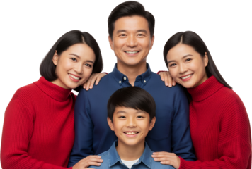 A Smiling Asian Family Of Four Including Parents And Two Children Posing Together Against A Transparent Background Happy Son Daughter Love Togetherness Generation