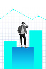 Fototapeta premium 3d image art poster banner creative collage of happy businessman stand graph development chart progress employee promotion