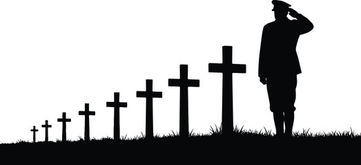 Memorial day salute to fallen soldiers graves silhouette image