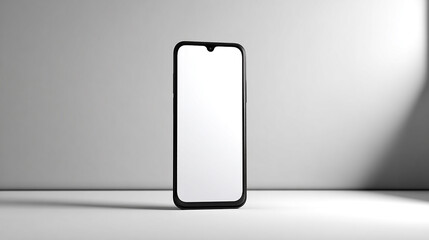 Minimalist isolated smartphone with blank white screen, modern technology mockup, clean design.