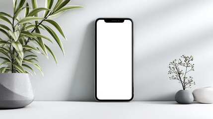 Minimalist isolated smartphone with blank white screen, modern technology mockup, clean design.