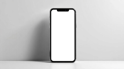 Minimalist isolated smartphone with blank white screen, modern technology mockup, clean design.
