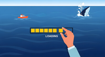Progress Bar Loading in Ocean with Whale and Boat Illustration
