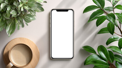 Minimalist isolated smartphone with blank white screen, modern technology mockup, clean design.