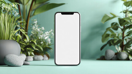 Minimalist isolated smartphone with blank white screen, modern technology mockup, clean design.