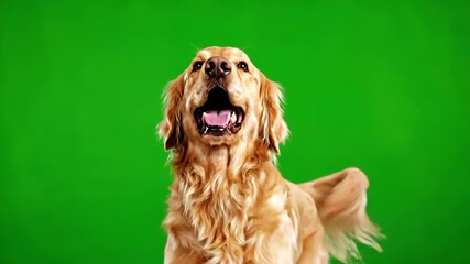 Golden Retriever Barking on Green Screen: A Happy Dog Video.