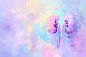 Kidney bladder urinary system watercolor pastel abstract anatomy organ medical health illustration vibrant colorful background artistic human biology internal science education healthcare disease