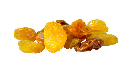 Dried yellow raisin or currants in stack isolated with clipping path in png file format