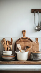 Vintage kitchen utensils on a wooden table