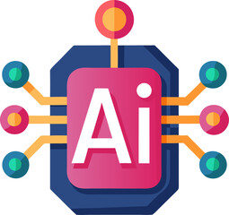 Artificial intelligence icon, sign, logo in the circuit line style. AI processor vector icon flat design. Motherboard digital chip AI. Machine learning design