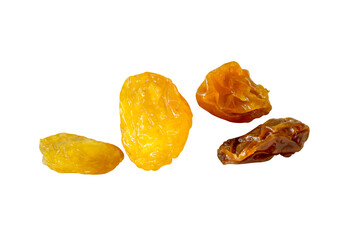 Dried yellow raisin or currants in set isolated with clipping path in png file format