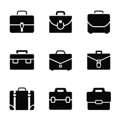 Nine Black Briefcase Icons on White Background luggage travel 2