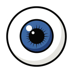 An illustration of a human eyeball with a blue iris, black pupil, and white sclera, representing vision and sight