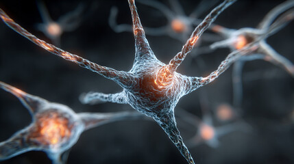 Visualization of artificial intelligence with glowing neural connections on a digital science background, symbolizing deep learning, networks, and futuristic technology.