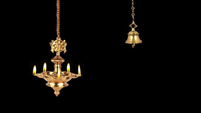 hindu temple bell and diyas, relegious