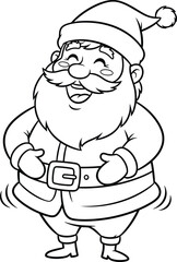 Cute Cartoon Santa Claus Black and White Outline Drawing for Coloring Book or Holiday Design Elements