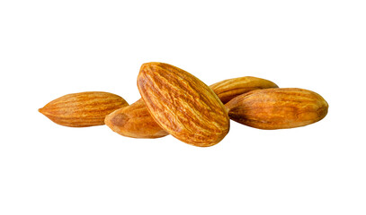 Brown almond nuts in stack isolated with clipping path in png file format