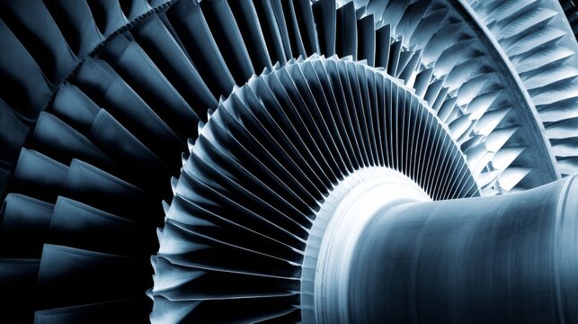 Close-up view of a jet engine turbine blade assembly showcasing intricate design and precision engineering in modern avi