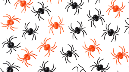 Spooky seamless pattern with orange and black spiders for Halloween decorations, fun holiday backgrounds, and festive party designs, available for commercial use