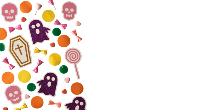 Spooky Halloween fun with glittery ghosts, skulls, and candy galore, perfect for party invites and festive designs this autumn season - Powered by Adobe