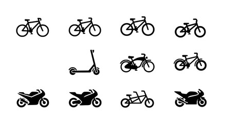Naklejka premium Collection of Various Vehicle Icons Bikes, Scooters, Motorcycles